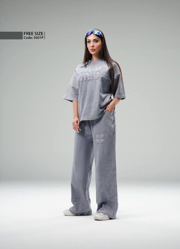 ست تیشرت و شلوار زنانه سنگشور تیکه دوزی شده miu miu