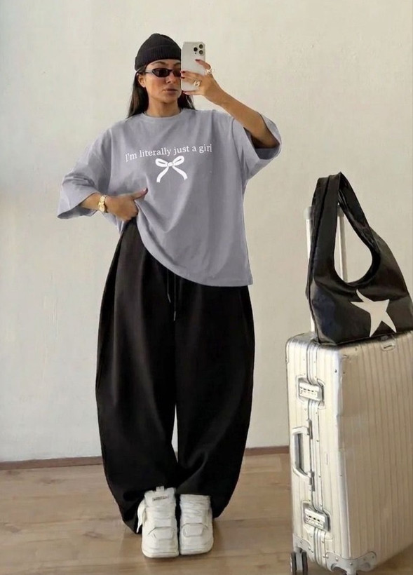 تیشرت باکسی نخ پنبه طرح پاپیون (نخ سایز 28)