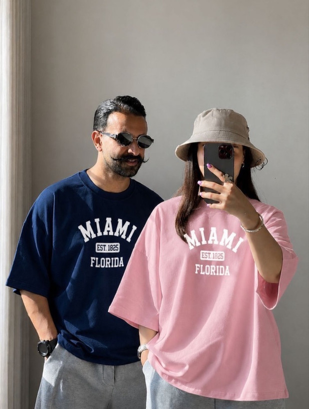 تیشرت باکسی چاپی نخ پنبه طرح MIAMI (کاپلی) نخ سایز 30