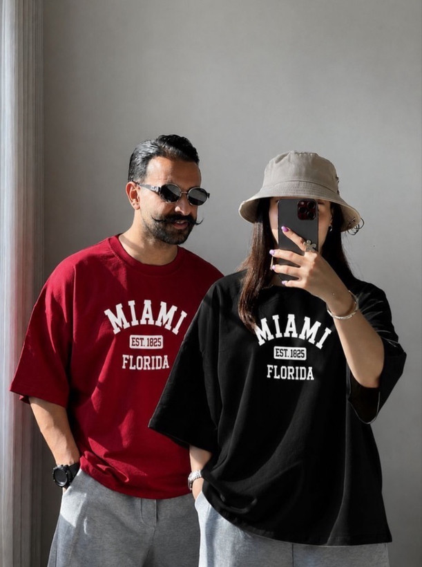 تیشرت باکسی چاپی نخ پنبه طرح MIAMI (کاپلی) نخ سایز 30