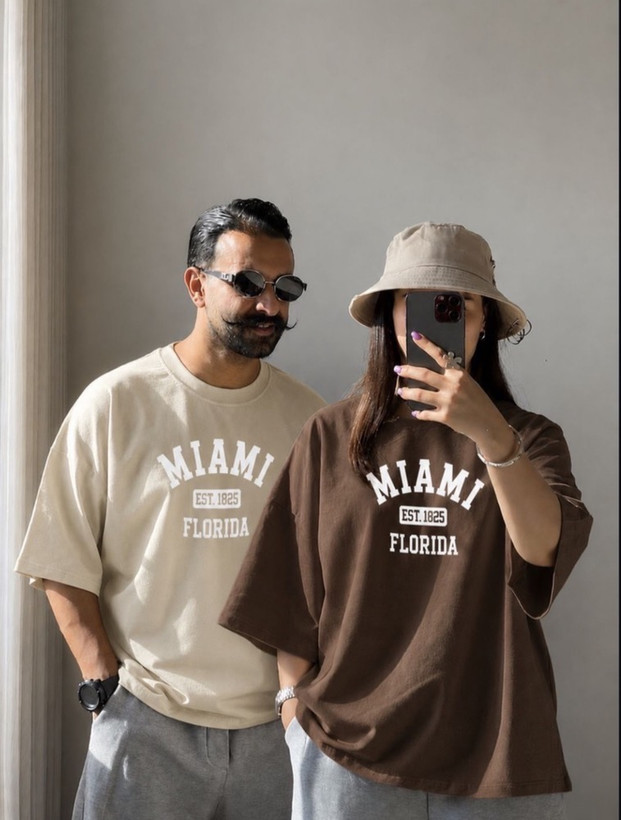 تیشرت باکسی چاپی نخ پنبه طرح MIAMI (کاپلی) نخ سایز 30