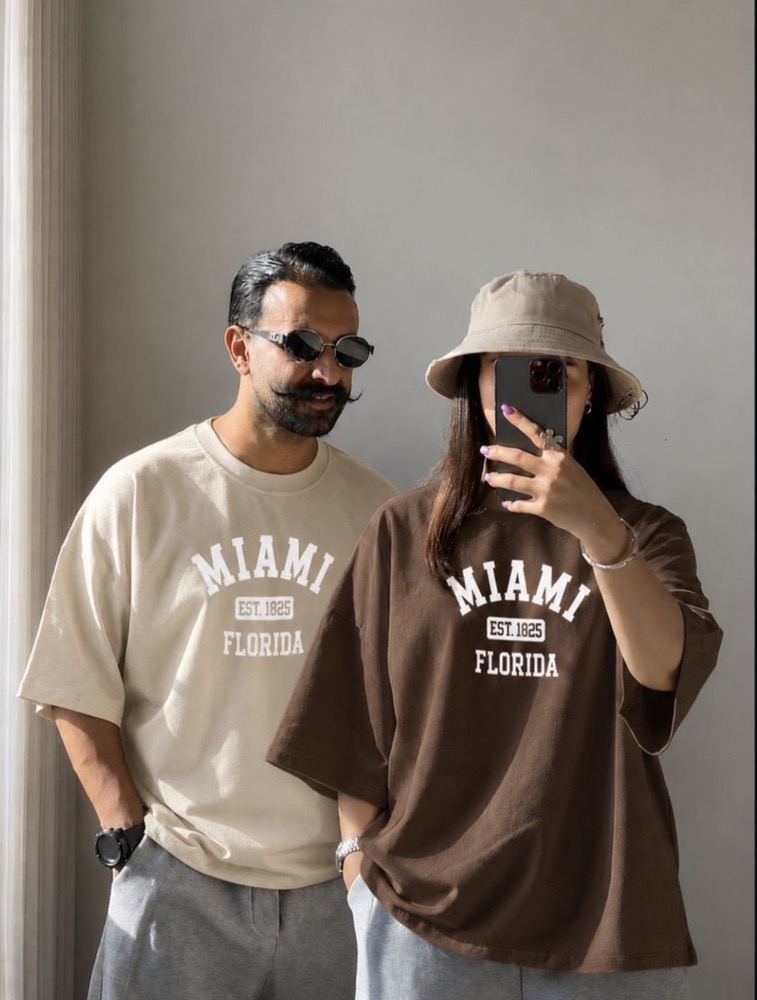 خرید تیشرت باکسی چاپی  نخ پنبه طرح MIAMI (کاپلی) 