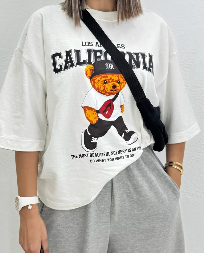 تیشرت باکسی سامر طرح CALIFORNIA نخ پنبه "نخ سایز 30"