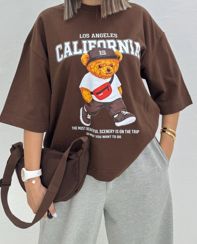 تیشرت باکسی سامر طرح CALIFORNIA نخ پنبه "نخ سایز 30"