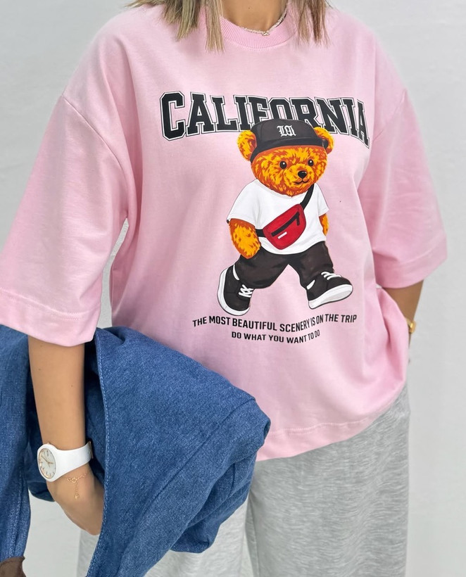 تیشرت باکسی سامر طرح CALIFORNIA نخ پنبه "نخ سایز 30"