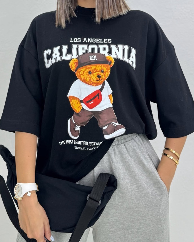 تیشرت باکسی سامر طرح CALIFORNIA نخ پنبه "نخ سایز 30"