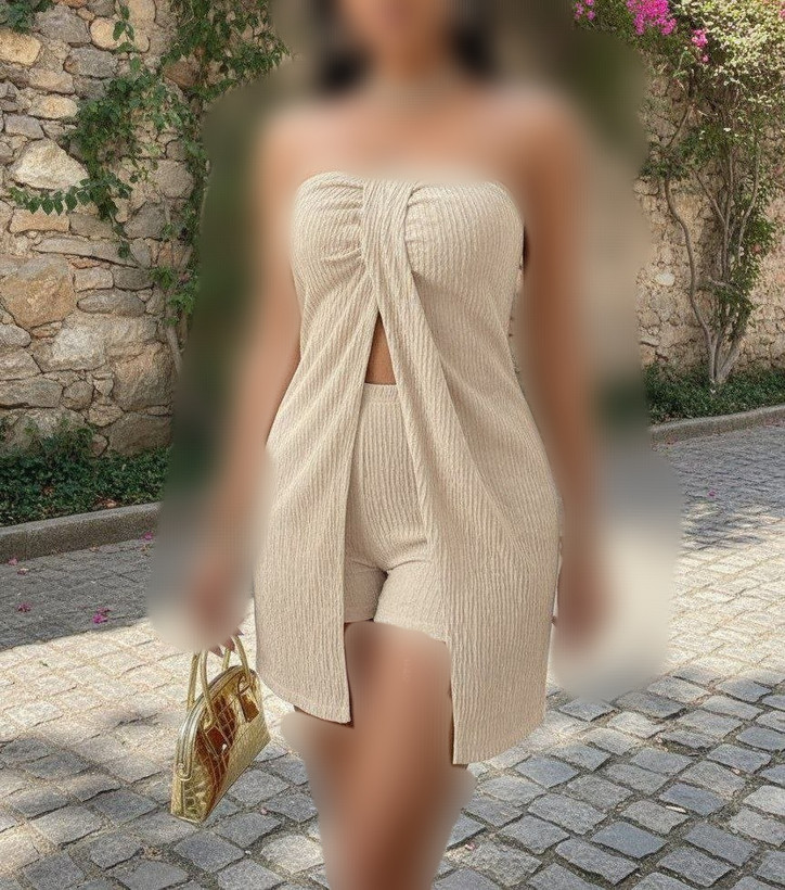 ست پیراهن گرهای مزونی و شلوارک زنانه